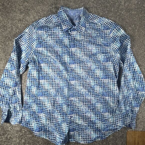 Robert Graham Shirt 2XL Blue Abstract Geometric Polka Colorful Rave Flip Cuff - Picture 3 of 16
